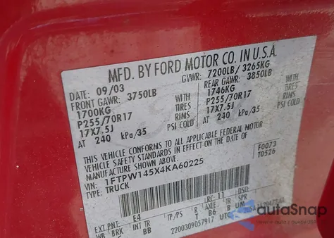 2004 Ford F-150 Fx4/Lariat/Xlt from USA, damaged, VIN 1FTPW145X4KA60225